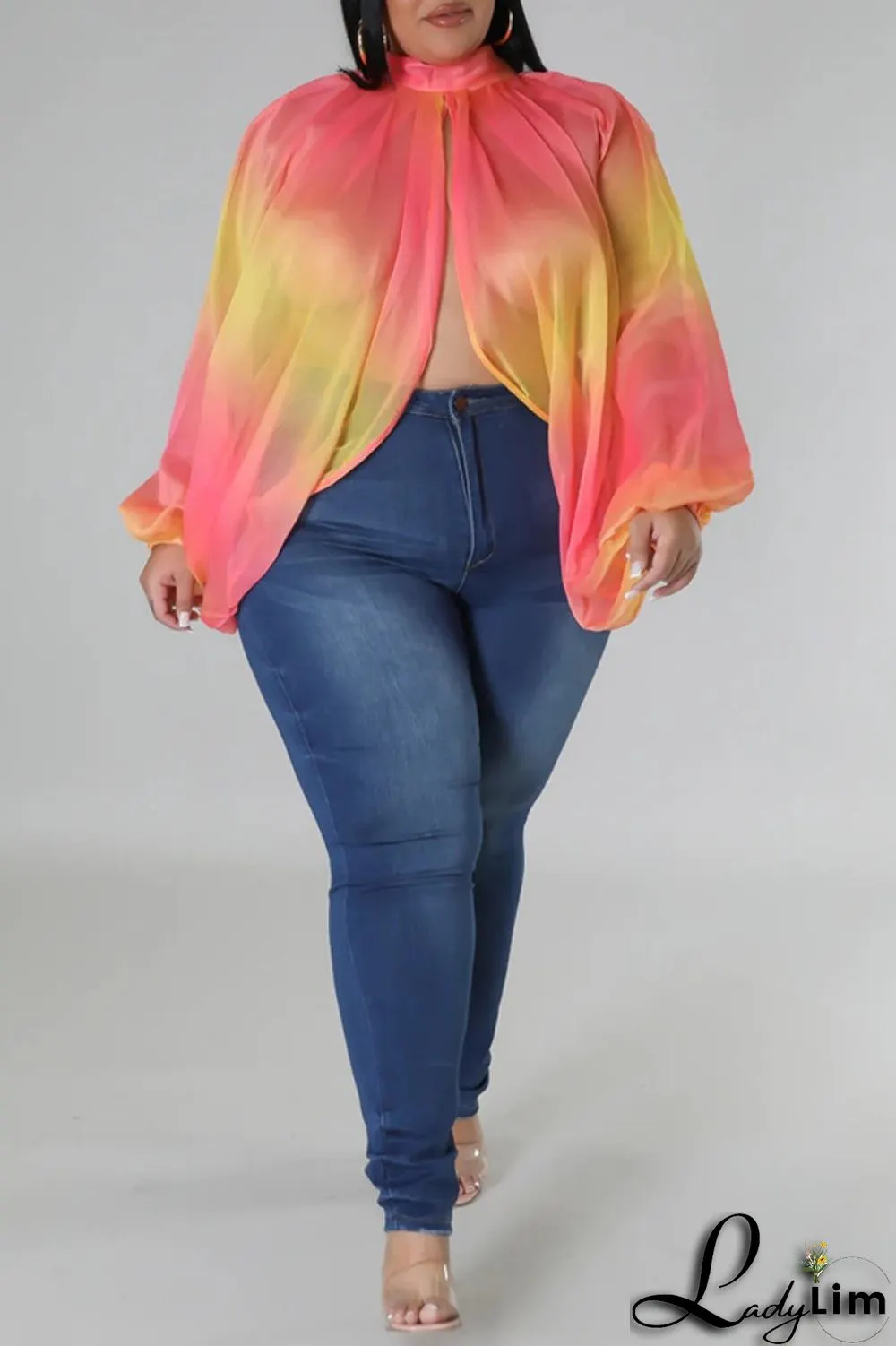 Pink Casual Print Patchwork Turtleneck Plus Size Tops