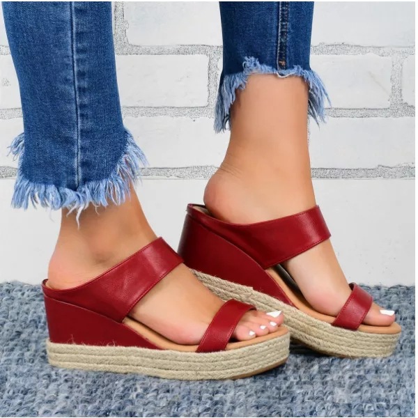 Leopard Wedge Hemp Rope Flat Slippers
