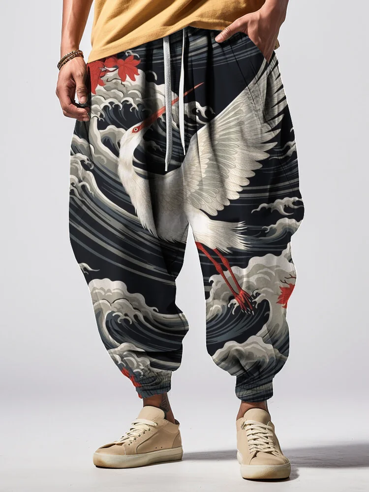 Men's Crane Xiangyun Art Print Casual Sweatpants