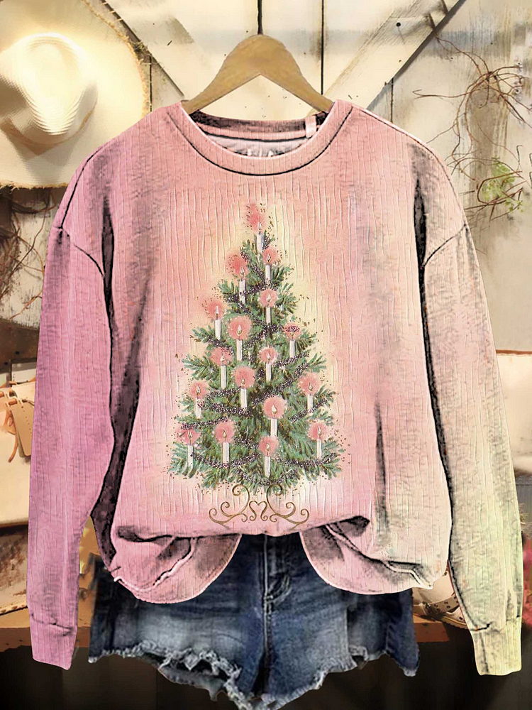 Women's Christmast Tree Crew Neck Pattern Neck Sweatshirt