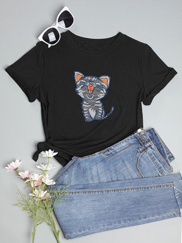 Cat Embroidery Tee
