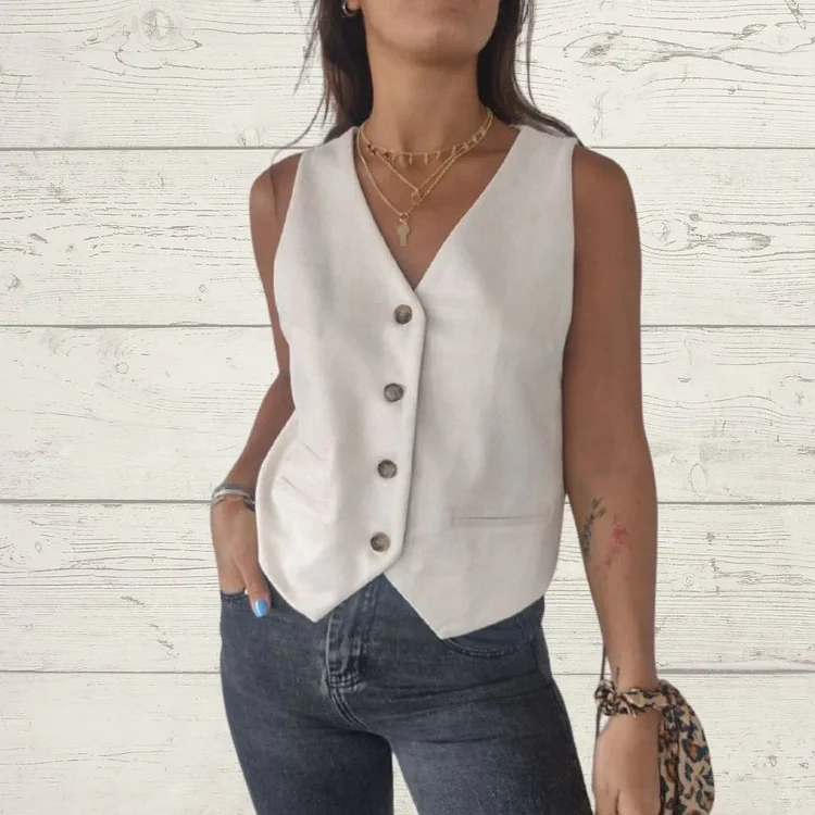 Cotton and Linen V-neck Vest