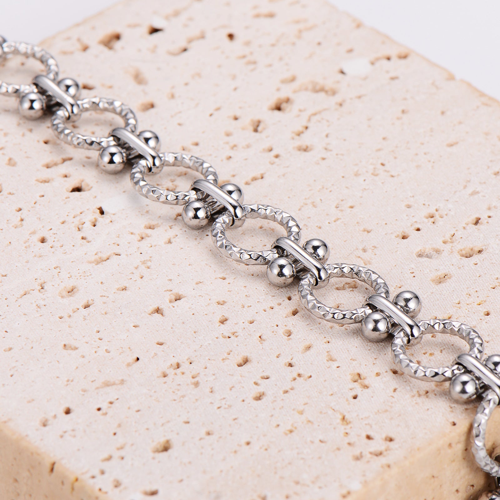 Aml Punk Stainless Steel O-Dot Handmade Chain Bracelet Men