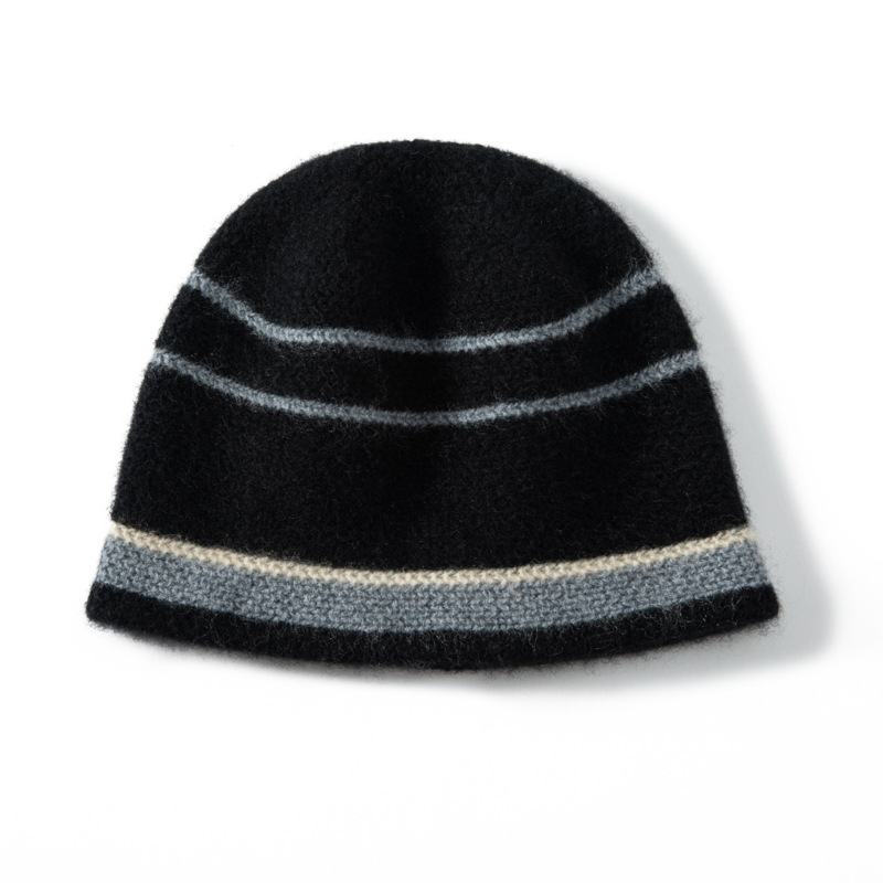 100% Cashmere Patterned Beanies Knitted Style REAL SILK LIFE