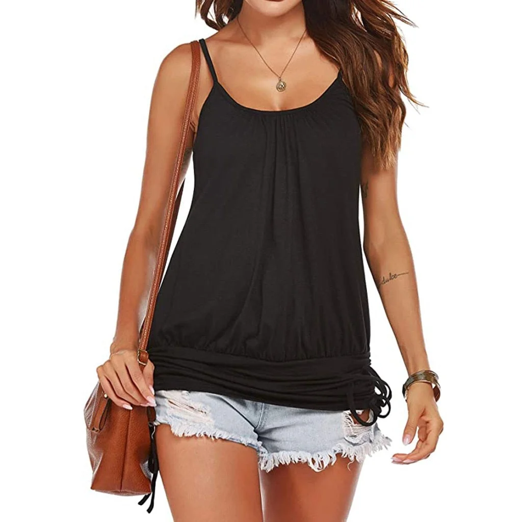 2021 Ladies Shirt Women Spaghetti Strap Vest Summer Sleeveless Splid Casual Loose Female Tee shirt Tops Street Tank T Shirt