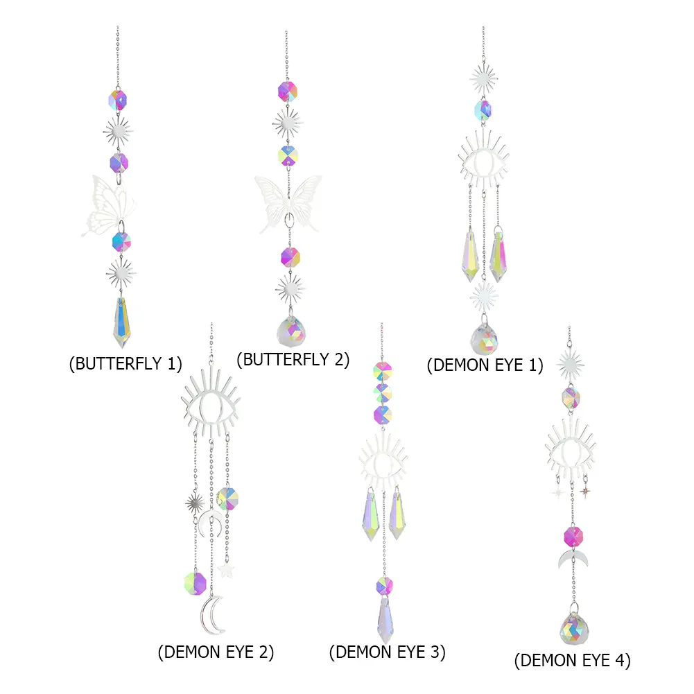 Wind Chime Crystal Light Catcher Butterfly Devil Eye Ornaments Home Decor