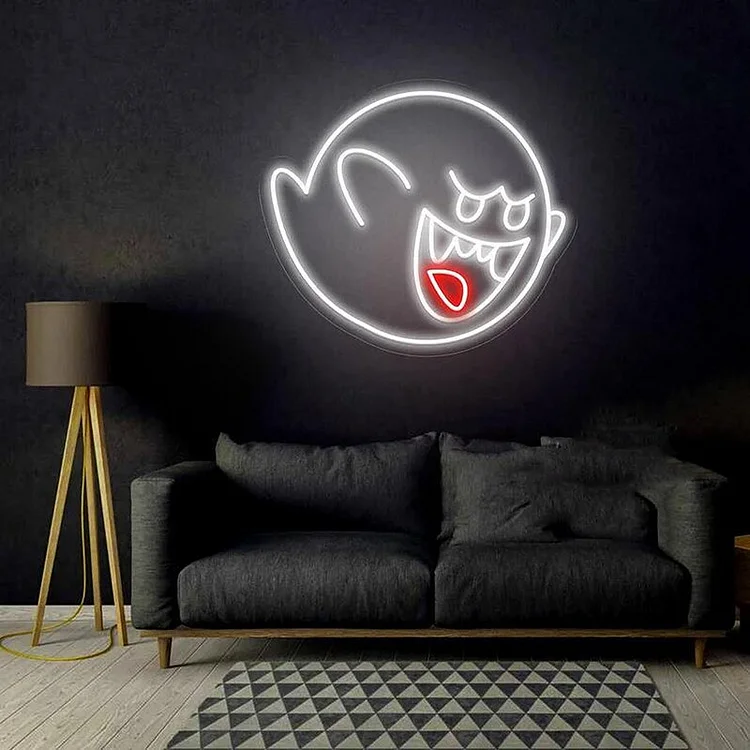 Anime Neon Sign King Boo Neon Sign Ghost Home Wall Decor Led Wall Sign for Living Room Bedroom Game Room Personalized Kids Gift