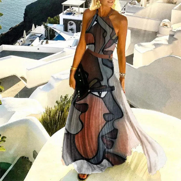 Halter Abstract Printed Beach Dress