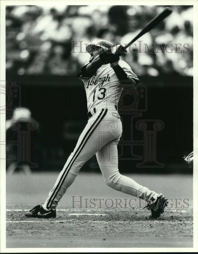 Press Photo Poster painting Jose Lind, Pittsburgh Pirates Baseball Player batting during game