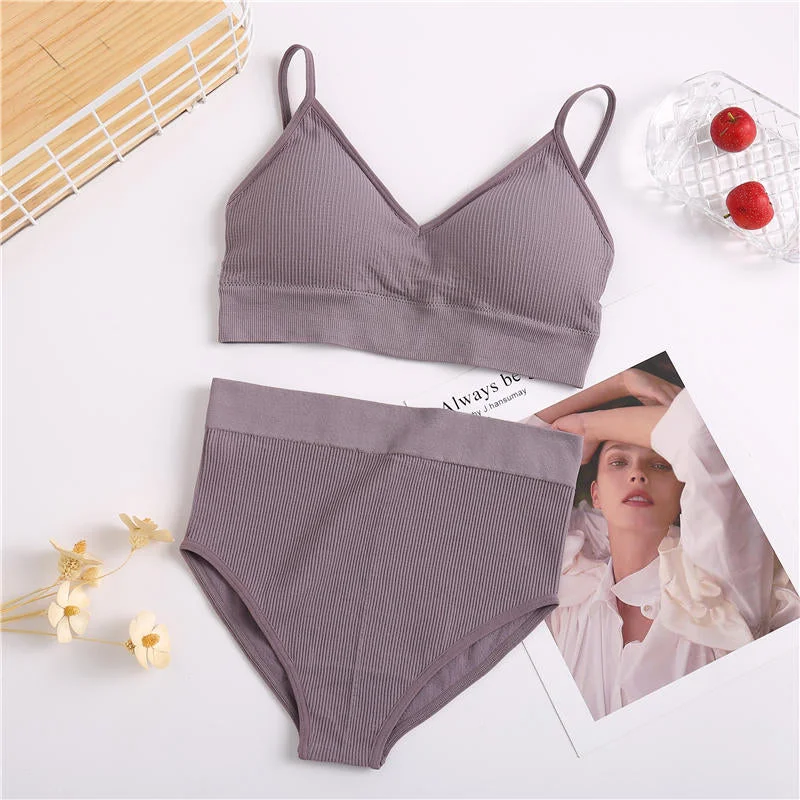 2PCS Women Bra Set Soft Brassiere + High Waist Panties Female Underwear Intimates Lingerie cconjuntos de mujer Tank Crop Tops