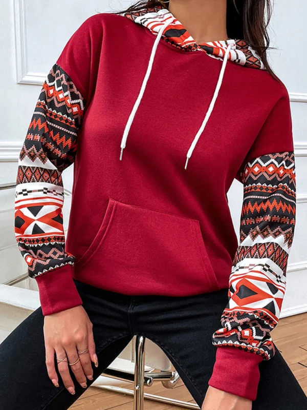 Women's Casual Hooded Pullover Totem Panel Sweatshirt Flusfy