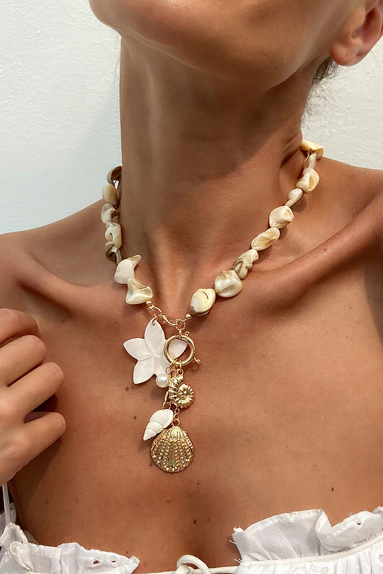 Seashell Conch Flower Pendants Vacation Necklace Bracelet Set