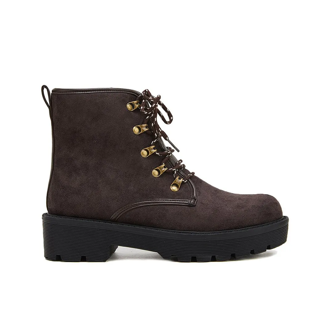 Women's Simple Faux Suede Lace Up Combat Boots