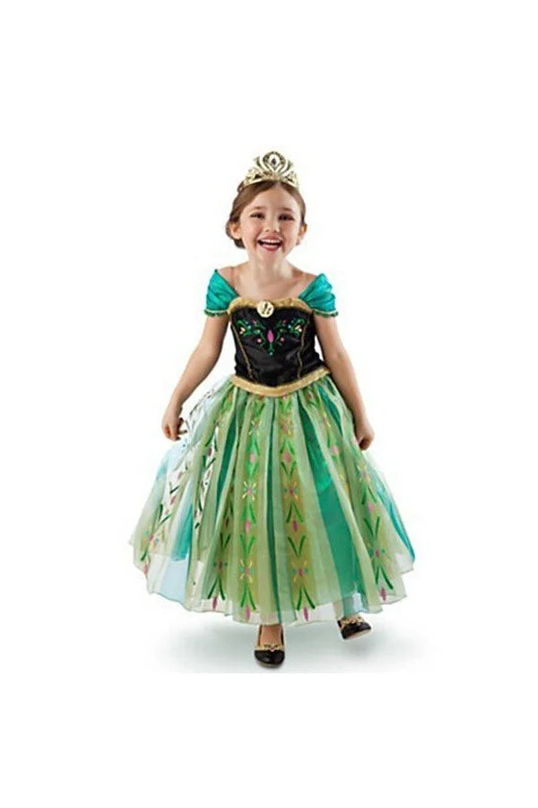 Halloween Short Sleeve Graceful Little Girl Frozen Anna Costume Green-elleschic