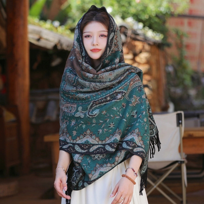 Yunnan Lijiang Tourism New Shawl Ethnic Style Scarf Women’s Retro Cape Thickened Cashmere Scarf
