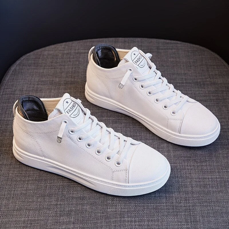 Women White Sports Shoes High-top Sneakers 2021 Spring New Fashion Ladies Cowhide Leather Platform Vulcanize Flats Basket Femme