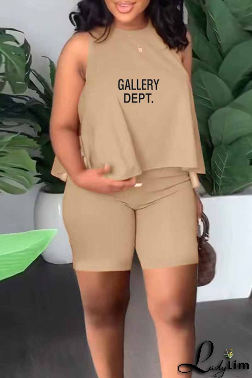 Black Casual Print Letter O Neck Sleeveless Two Pieces