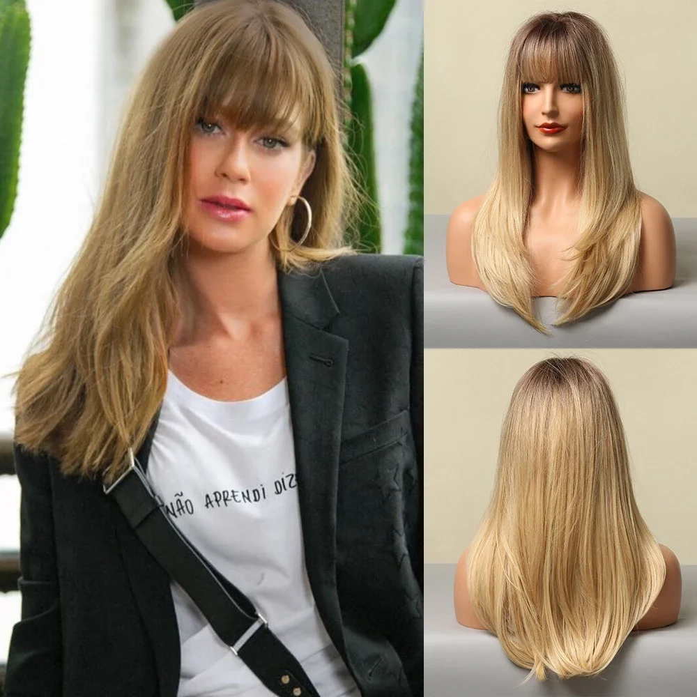 Gradient Highlight Gold Cartoon Liu Haizhong Long Straight Hair Headgear
