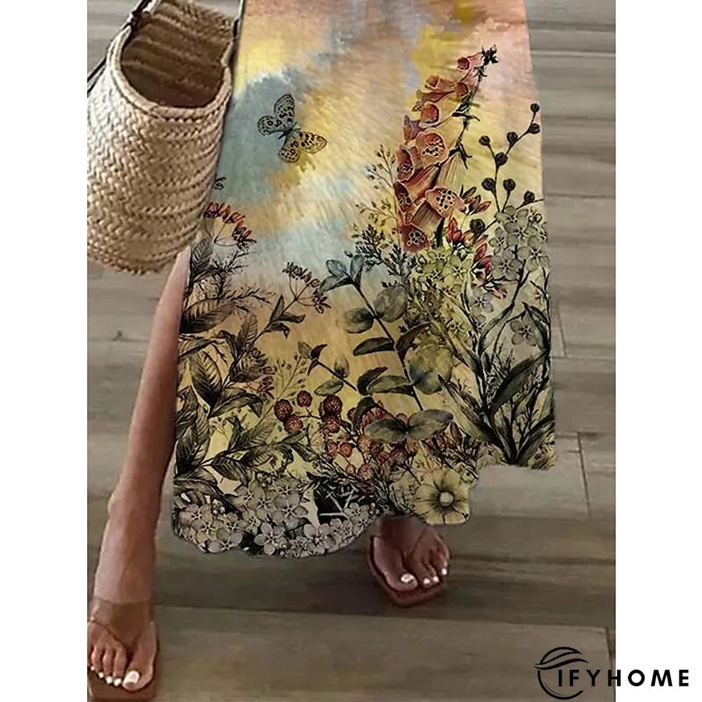 Womens Long Dress Maxi Casual Line Print Flower Fashion Streetwear Daily Date Vacation | IFYHOME
