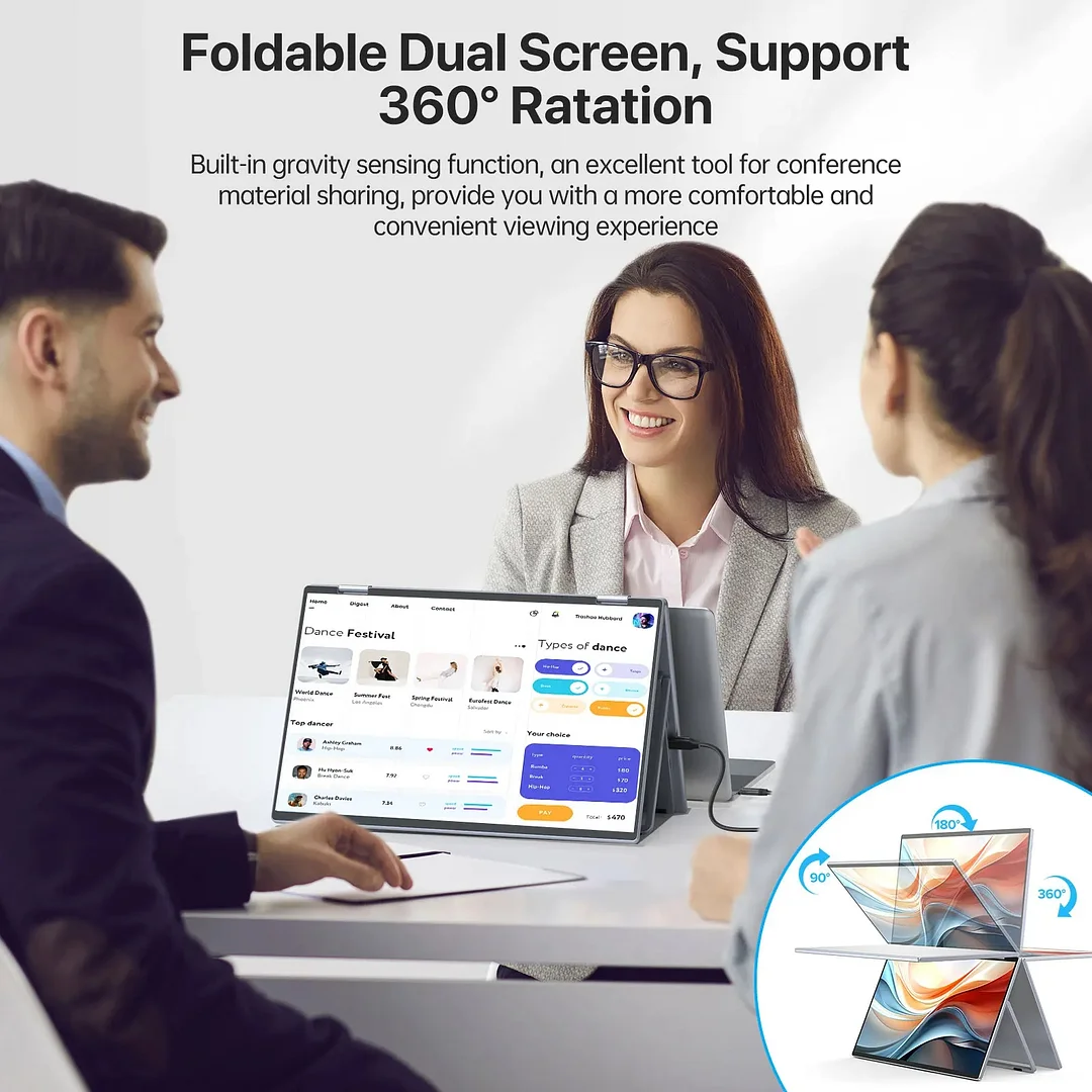 EVICIV Dual Stacked 15.6 &bdquo;Folding Monitor Triple Portable Display Bulit &icirc;n Stand VESA Reglați liber ecranul OSD Menu pentru PC Window