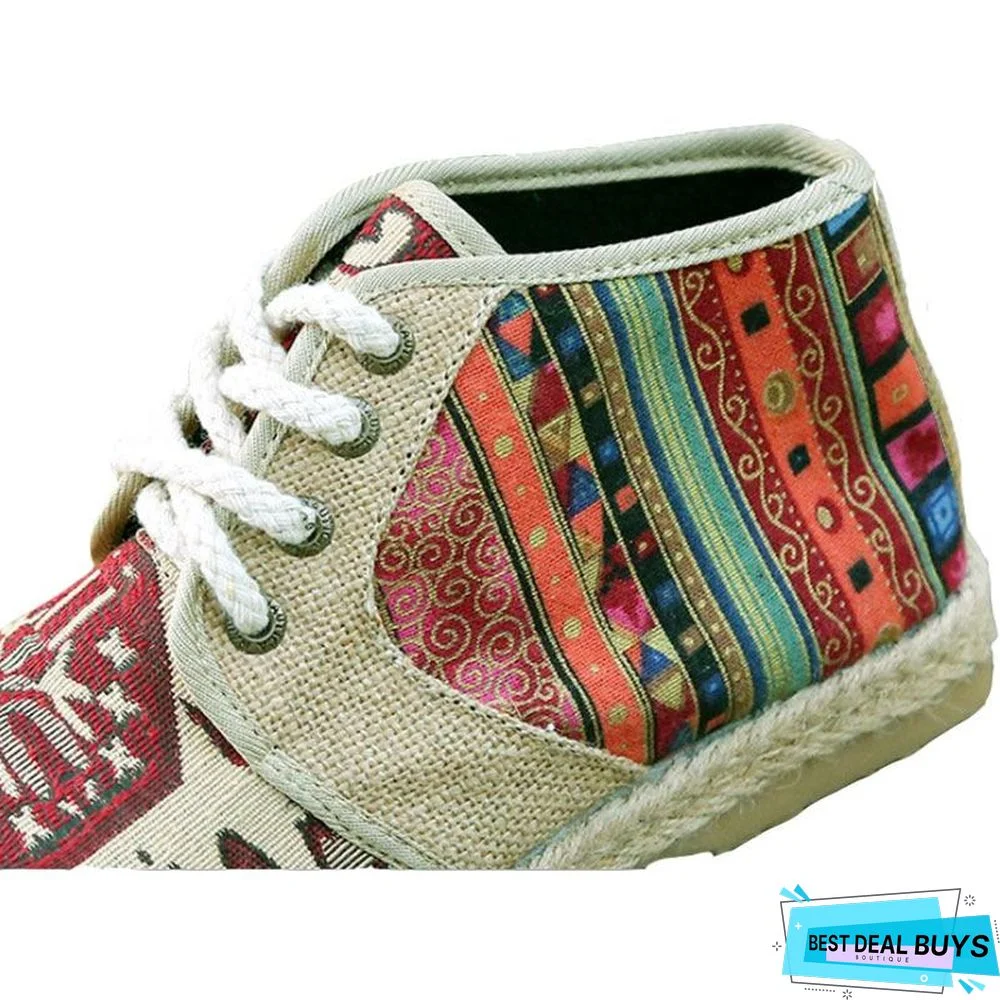 Embroider Shoes Women Ankle Boots Flat Autumn Shoes Comfortable Lace-Up Shoes Flats