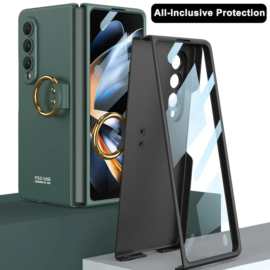 Applicable To Samsung Z Fold3/Z Fold4 Ultra-Thin Full Shell Membrane Skin Feeling Ring Bracket Mobile Phone Case