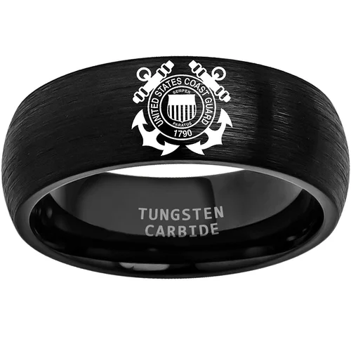 Men And Women Black and Silver Tungsten Military Rings With Laser Etched United States Army Logo Wedding Bands
