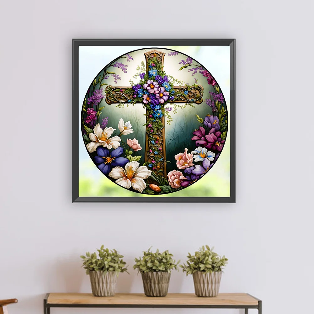 Diamond Painting - Full Round Drill - Stained Glass Cross(30*30cm)