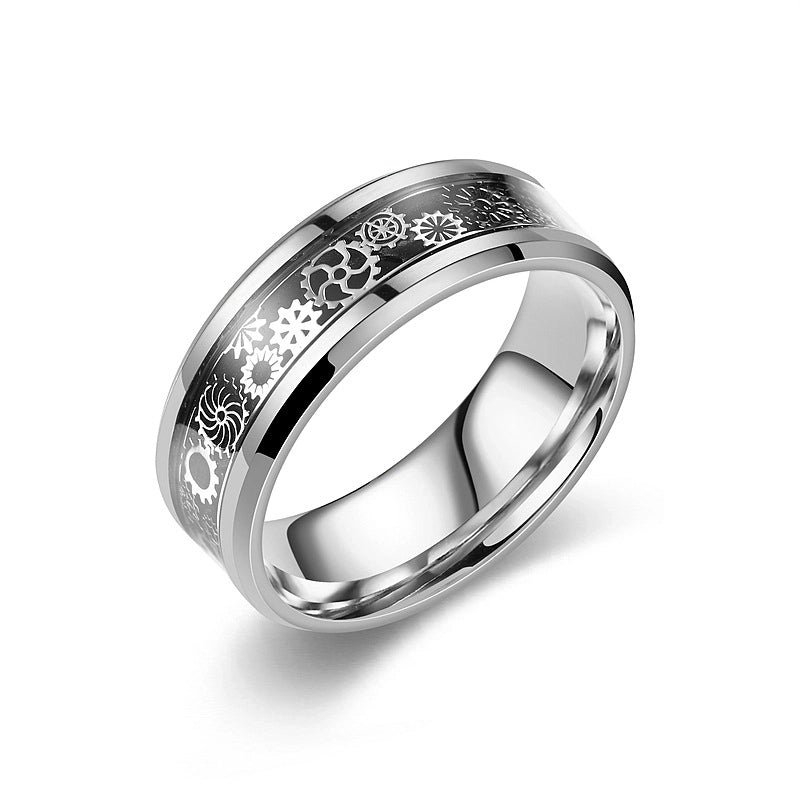 Casual Hip-Hop Retro Gear Stainless Steel Enamel Men’s Rings