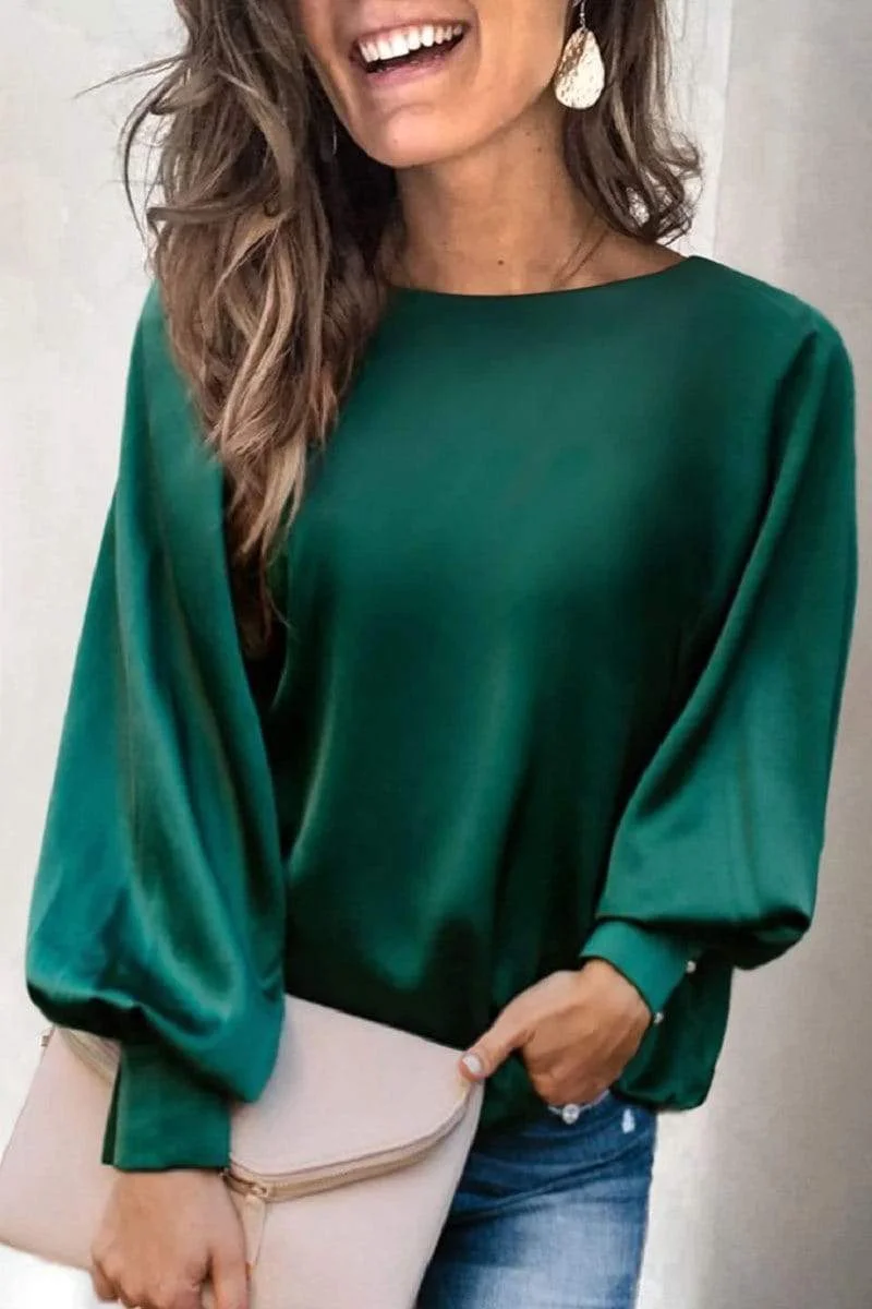 Casual Solid Color Lantern Sleeve Top