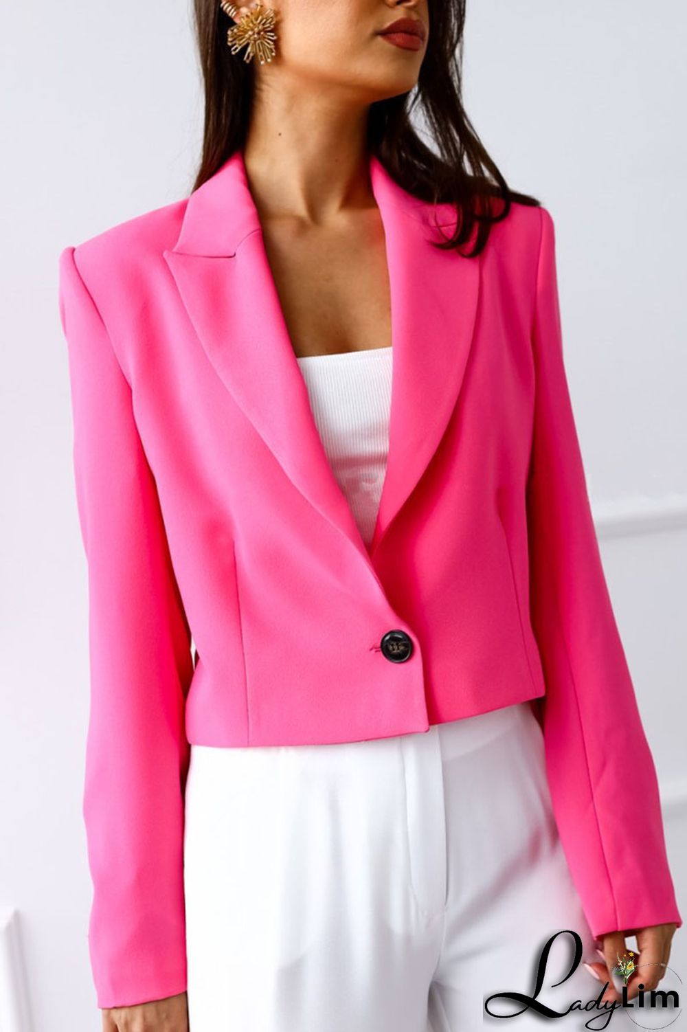 Khaki Casual Elegant Solid Patchwork Buttons Turn-back Collar Outerwear