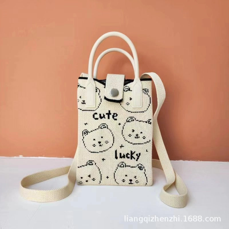 Women’s Polyester Cartoon Cute Square Hidden Buckle Shoulder Bag Handbag Crossbody Bag