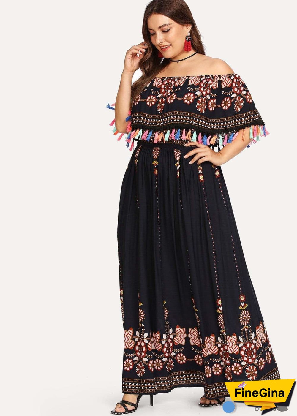 Boho Plus Size Erika Off Shoulder Maxi Dress For Women