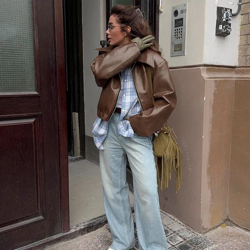 Women's Faux Leather Cropped Jacket