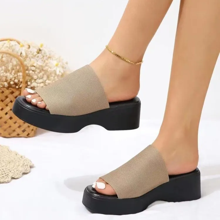 Breakj Breakj Word Thick-Bottomed Slippers Large Code 2025 New Thick-Bottomed Head Wide Strip Slippers Women's Shoes