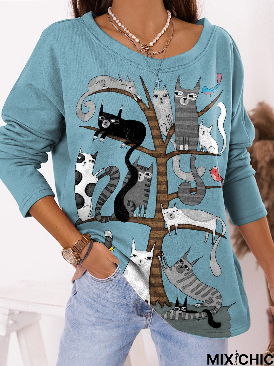 Loose Knitted Casual Crew Neck Sweatshirt