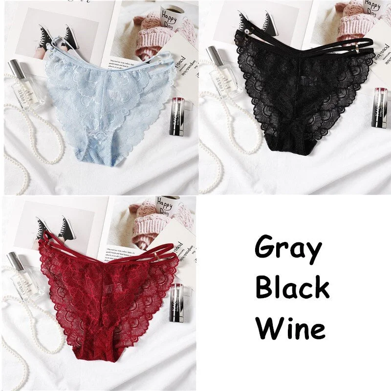 3PCS Hot Lace Transparent Panties New Sexy Women Underwear Lingerie Briefs High Quality Low Waist Women's Underpantes Intimates