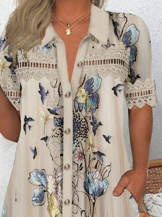 Women Half Sleeve V-neck Solid Color Dress