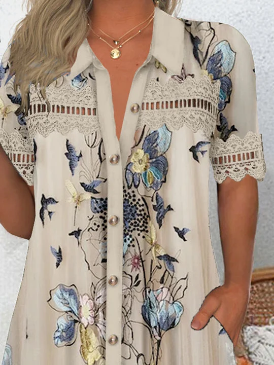 Women Half Sleeve V-neck Solid Color Dress