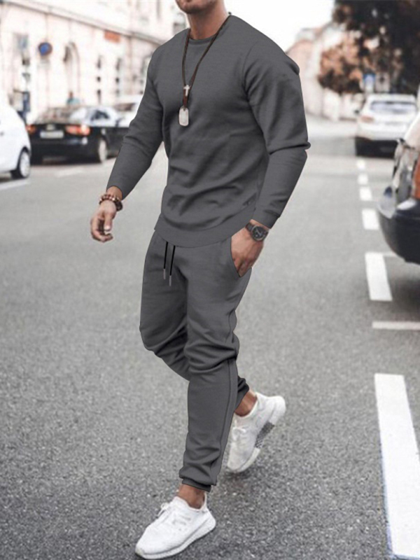 Mature Men Long-sleeved Casual Solid Color Trendy Sports Suit