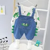 Kid Baby Boys Sets Dinosaur Printed Top + Denim Overalls 2Pcs Suits
