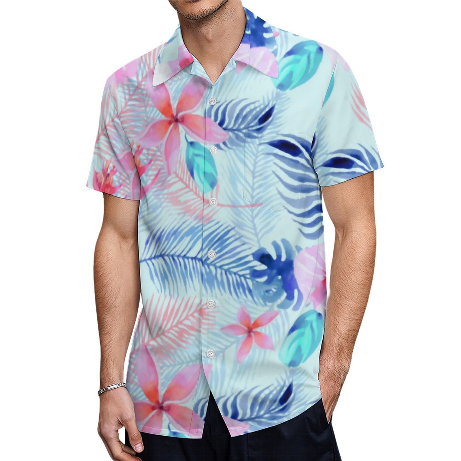 Lovely Pink Hibiscus Tropical Floral Pattern Hawaiian Shirt Mens Button Down Tropical Hawaii Beach Shirts