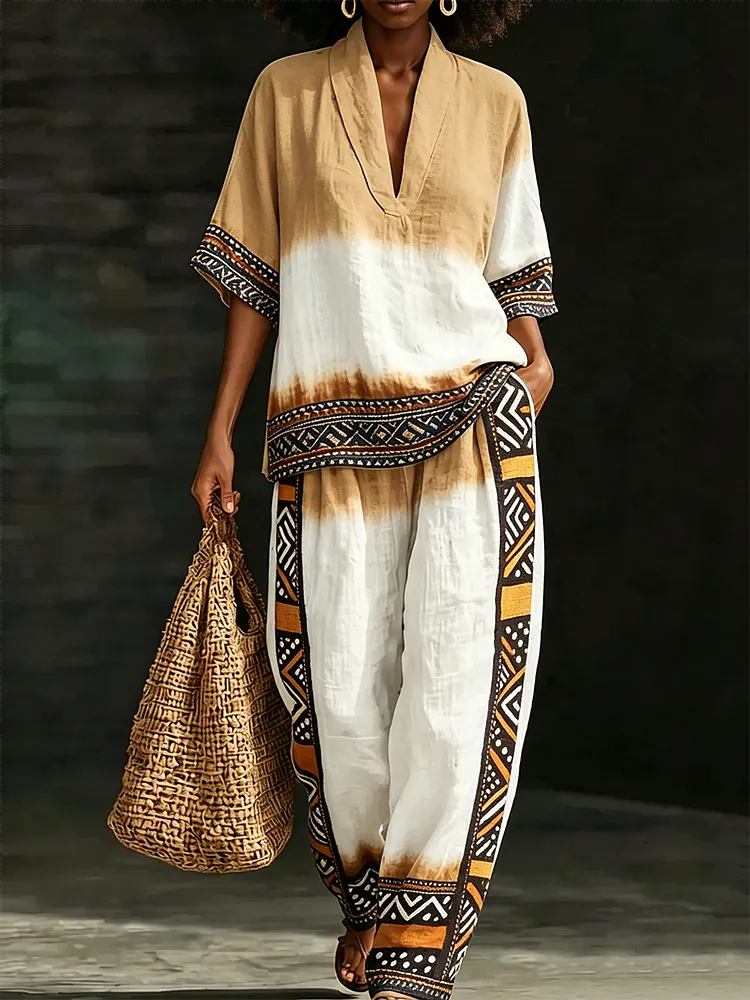Women's Tribal-Style Artistic Print Two-Piece Set