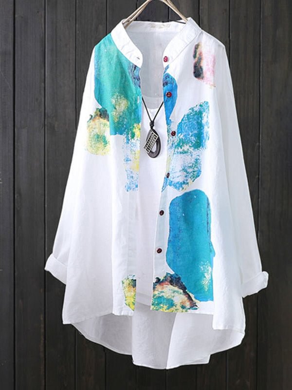 Casual Asymmetric Mid-length Cotton And Linen Shirt