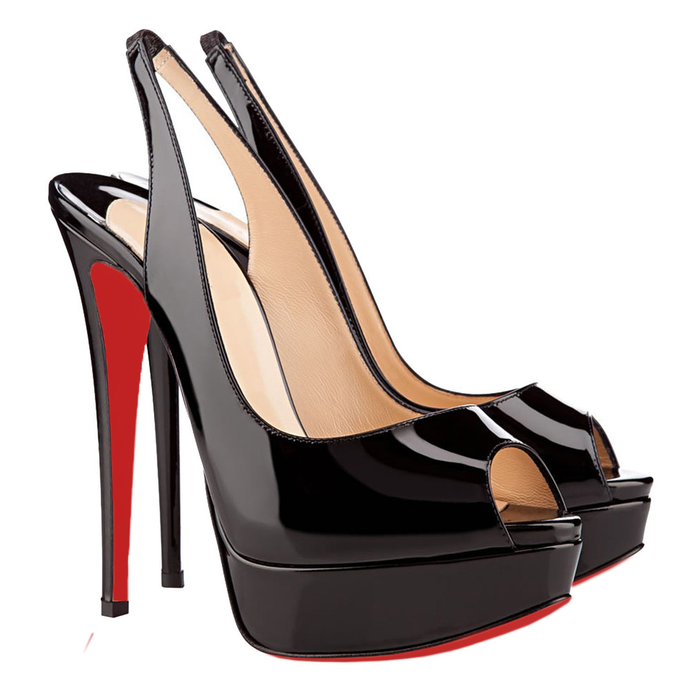 Black Pumps Red Bottom Ankle Strap Patent Women Summer Shoes-MERUMOTE