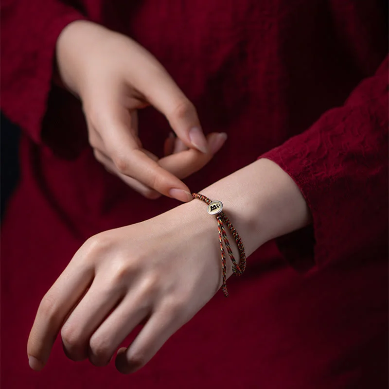 Handmade 925 Sterling Silver Chinese Zodiac Natal Buddha Protection Colorful Rope Bracelet