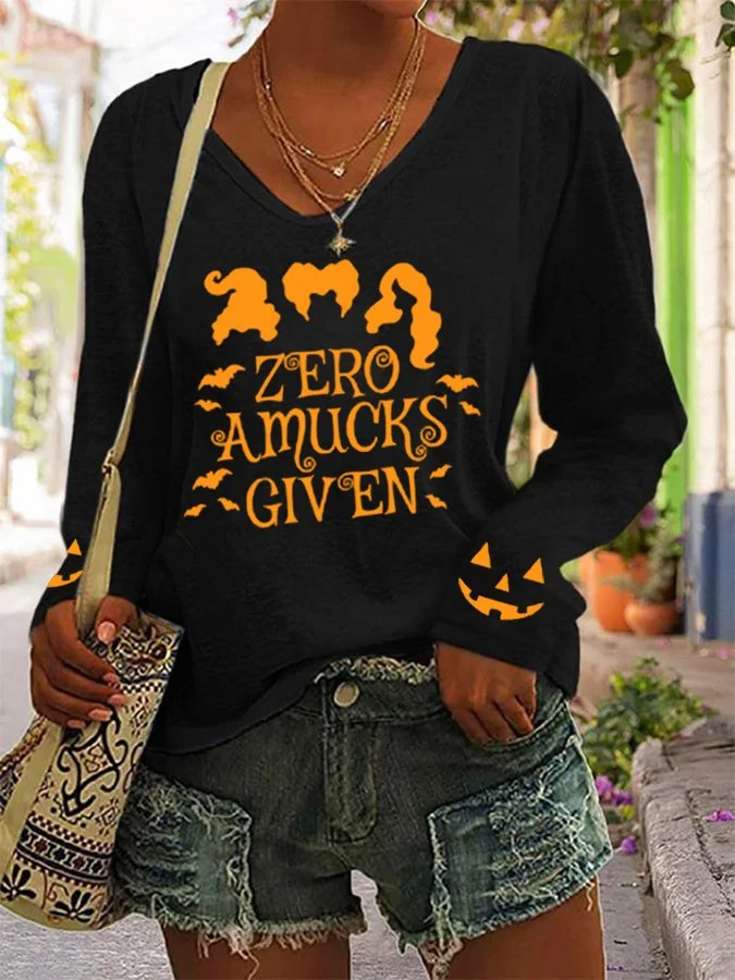 Women's Zero Amucks Given Witch Print Long-Sleeve T-Shirt