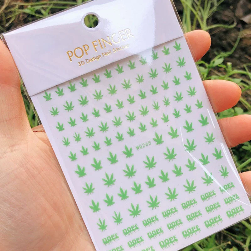 10 Color Luminous Fashion 3D Color Nail Art Stickers Manicure Leaf Weed Design Applique Decoration 8.0 * 10.3CM