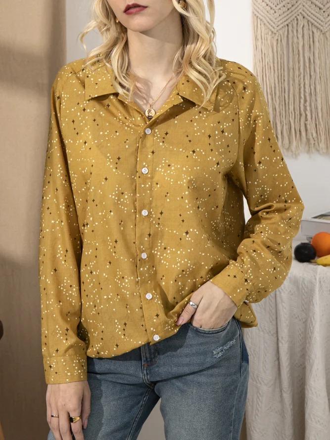 Yellow Shirt Collar Star Long Sleeve Cotton Shirts & Tops