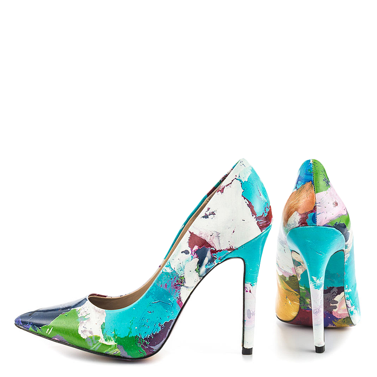 Graffiti Printed Pointy Toe Stiletto Heels Pumps For Women |FSJ Shoes